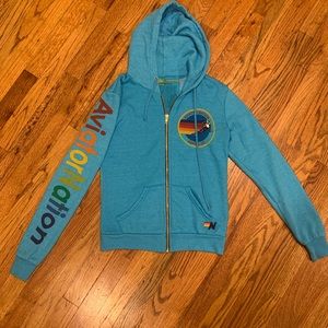 Aviator Nation Neon Blue Zip Hoodie